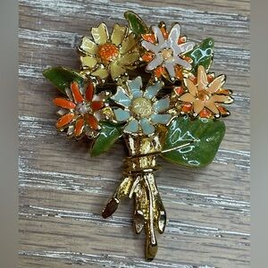 Vintage Floral Bouquet Enamel Brooch